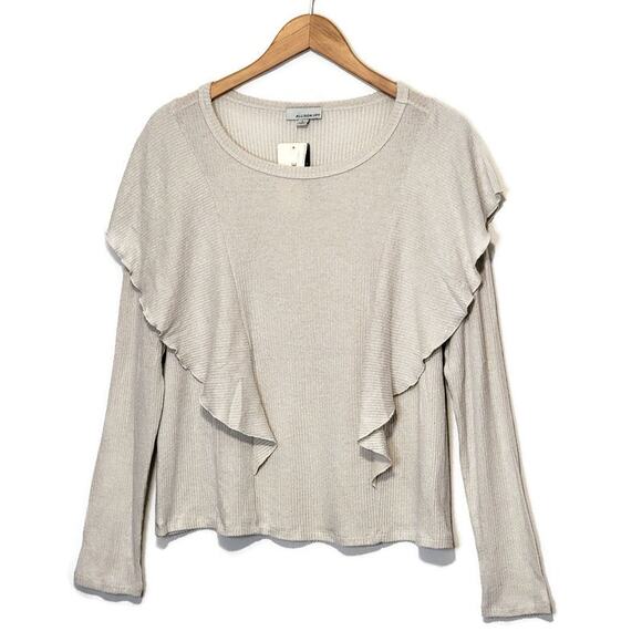 Allison Joy Evereve Nora Ruffle Top Scoop Neck Long Sleeve Ivory Cream Size L - Picture 11 of 11